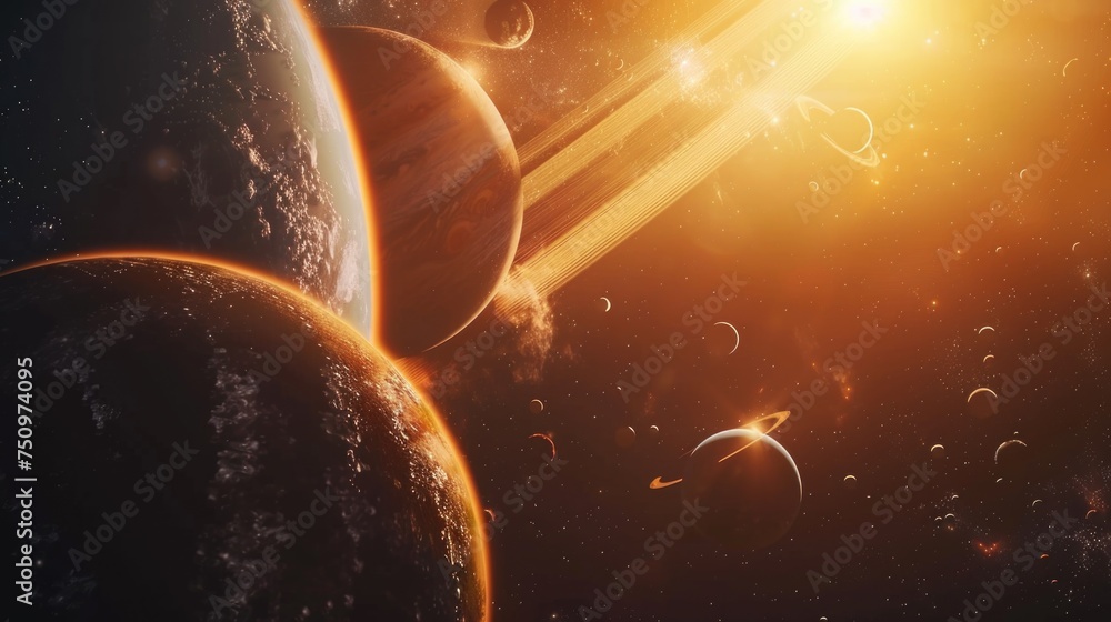 Poster A stunning image of planets in a space setting. Ideal for science fiction concepts