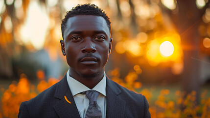 African American man wearing a suit and tie - obrazy, fototapety, plakaty