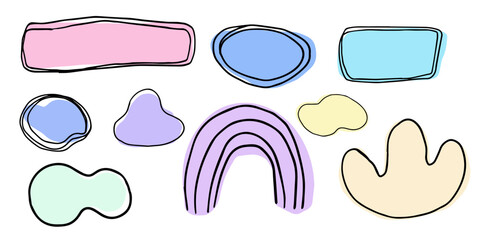 Organic blob soft shape y2k abstract comic element with line decoration, frame or border trendy isolared on white background. Vector illustration