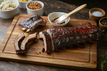 bbq spare ribs with side dishes - obrazy, fototapety, plakaty