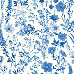 Toile De Jouy Vintage Floral Seamless Pattern Elegant Vector Graphics.