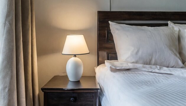table lamp on bedside with white bedding in the bedroom