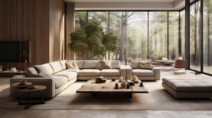 A sophisticated living room with an augmented reality touch to its modern design