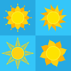 Set of sun icons. Yellow sun collection. Vector illustration