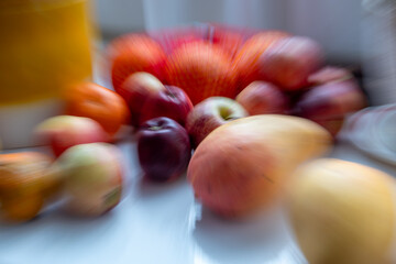 A zoom burst background of fruits.