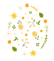 Fototapeta na wymiar Happy Easter, hand drawn flowers in an Easter egg. Design for Easter holiday card and invitation. Vector illustration, flat style.