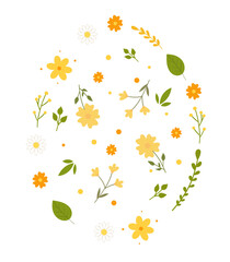Happy Easter, hand drawn flowers in an Easter egg. Design for Easter holiday card and invitation. Vector illustration, flat style.