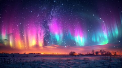 Colorful Aurora Bore Over Water - obrazy, fototapety, plakaty