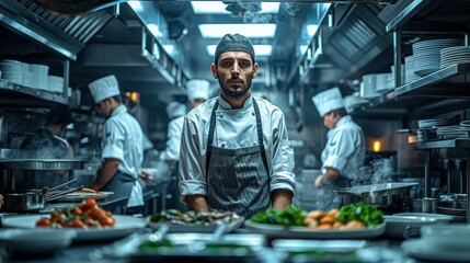 Fototapeta na wymiar Man Standing in Kitchen Preparing Food