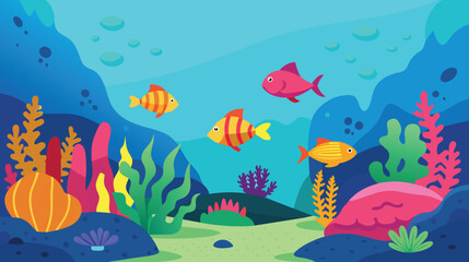 Fototapeta na wymiar Colorful Underwater Scene With Tropical Fish and Coral Reef