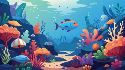 Fototapeta na wymiar Colorful Coral Reef Ecosystem With Marine Life
