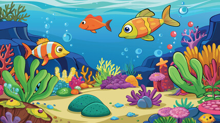 Obraz premium Colorful Underwater Scene With Tropical Fish and Coral Reefs