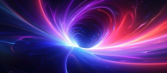 A computer-generated 3D abstract background showcasing a vibrant swirl of colors resembling a gamma ray burst and gravitational wave source in space.