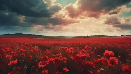 Raamstickers red poppies field © rw