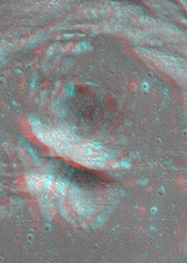 Burg Crater. Anaglyph image. Use red/cyan 3d glasses.
Image from the Lunar Reconnaissance Orbiter...