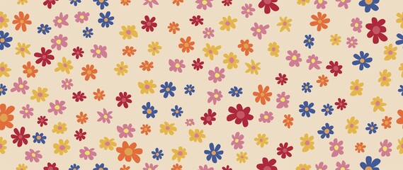 Flat illustration. Seamless pattern. Drawing with small scattered flowers. Elegant floral background. Suitable for designing fashion prints, seamless wallpaper, textiles, packaging...