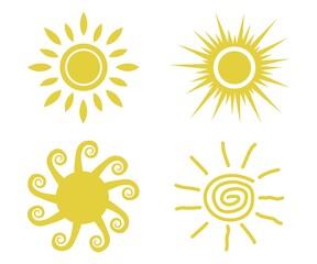 Flat illustration. Sun icons. Set of four on a white background...