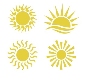 Flat illustration. Sun icons. Set of four on a white background...