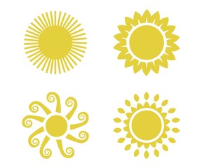 Flat illustration. Sun icons. Set of four on a white background...