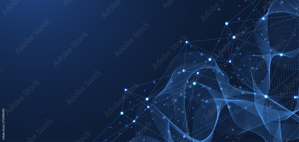 Poster Global network connection concept. Big data visualization. Social network communication in the global computer networks. Internet technology. Business. Science. Illustration