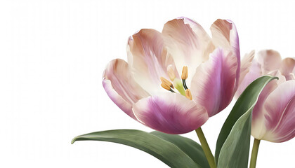 Tulip close-up, white background