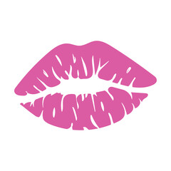 Pink lips isolated on white background. Kiss mark. Vector illustration