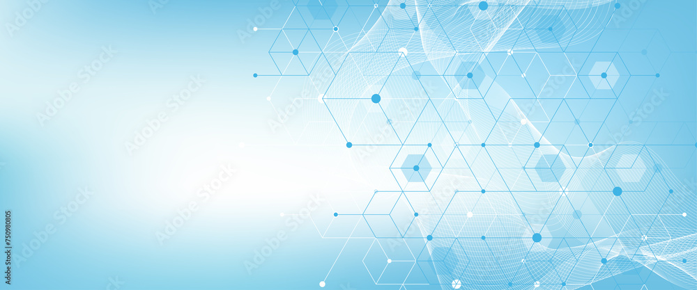 Poster Modern technology illustration with square grid. Technology banner template cubes texture. Digital geometric abstraction with lines and dots