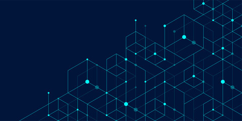 Modern technology illustration with square grid. Technology banner template cubes texture. Digital geometric abstraction with lines and dots