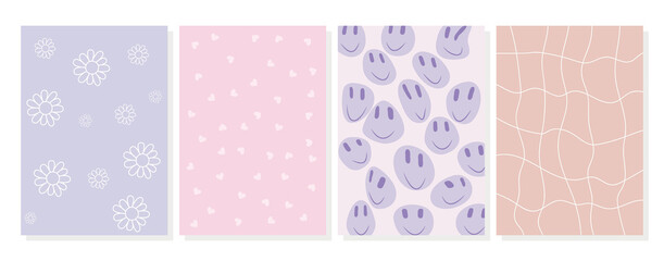 Glamorous flat illustration in Y2k style. Set of posters with geometric, abstract, gradient print. Suitable for home decor, wall art, covers and prints for testicles...