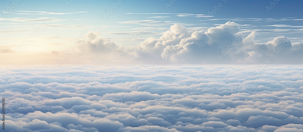 Poster altocumulus clouds are visible through an airplane window. the clouds are compact and located midway