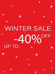 Flat illustration. Winter sale banner. Red background with snowflakes and the inscription 