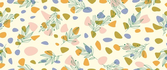 Flat illustration. Modern floral pattern. Colorful abstract modern seamless pattern. Perfect for screensaver, poster, card, invitation or home decor..
