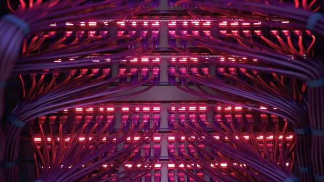 Modern Internet Network Switch With Plugged Ethernet Cables