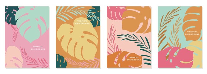 Flat illustration set. Summer style. Bright abstract tropical backgrounds. Perfect as banners, posters, cover design templates, social media story wallpapers...