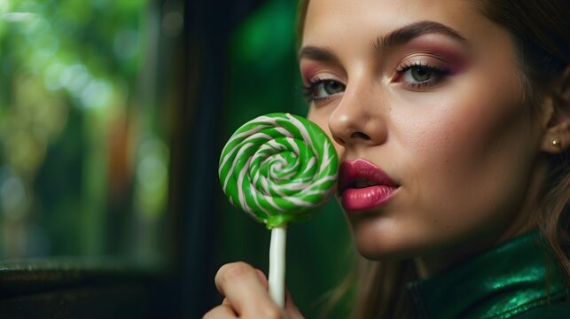 girl with green lollipop