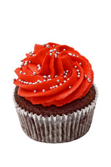 creamy and colorful cupcakes on cutout background