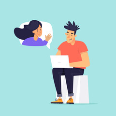 Chat man and woman communicate on the Internet. Flat illustration