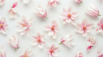  Minimal flat lay pattern with magnolia. Minimal spring concept in pastel color combination.
