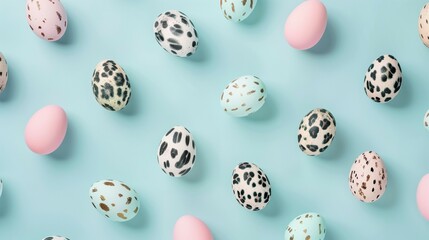 Seamless Easter eggs pattern. Animal print on Easter egg in pastel colors. Minimal Easter concept. - obrazy, fototapety, plakaty