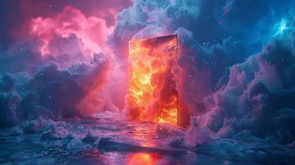 Keuken spatwand met foto 3d Illustration 3d rendering of a burning portal in the sky. © Ruslana