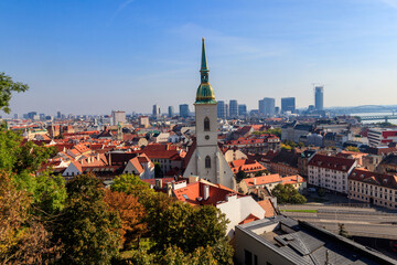 View to the famous St. Martin's Cathedral and the old town in Bratislava, Slovakia