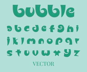 3D bubble font alphabet in y2k style. Turquoise inflated type text isolated on background. Vector realistic