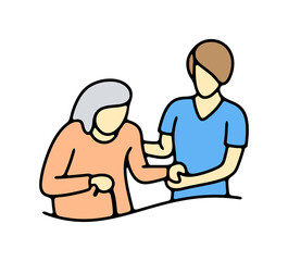Nurse helping senior, elderly care. Healthcare, medicine, medical, nursing home, hospital and clinic, illustration