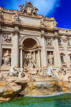 Trevi fountain in the center in Rome, Italy. Trevi is most famous fountain of Rome