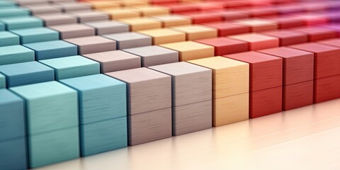 Colorful wooden blocks aligned. Wide format.