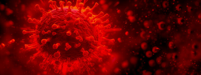 Corona Virus Microscopic Red View Background Banner - obrazy, fototapety, plakaty