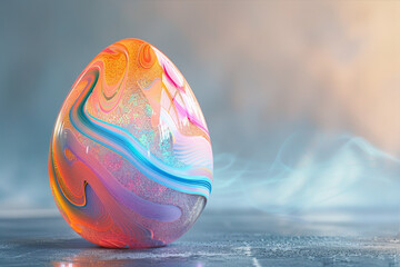Easter egg design with a glass texture and retro wave elements Сlassic holiday symbolism with...