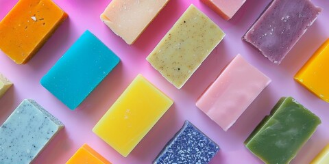 Arrangement of soap blocks on a flat surface.