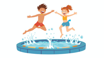 Children jumping into the water in a pool from the e