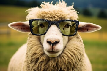 Fototapeta premium Sheep colorful glasses smiling. Summer fashion. Generate AI